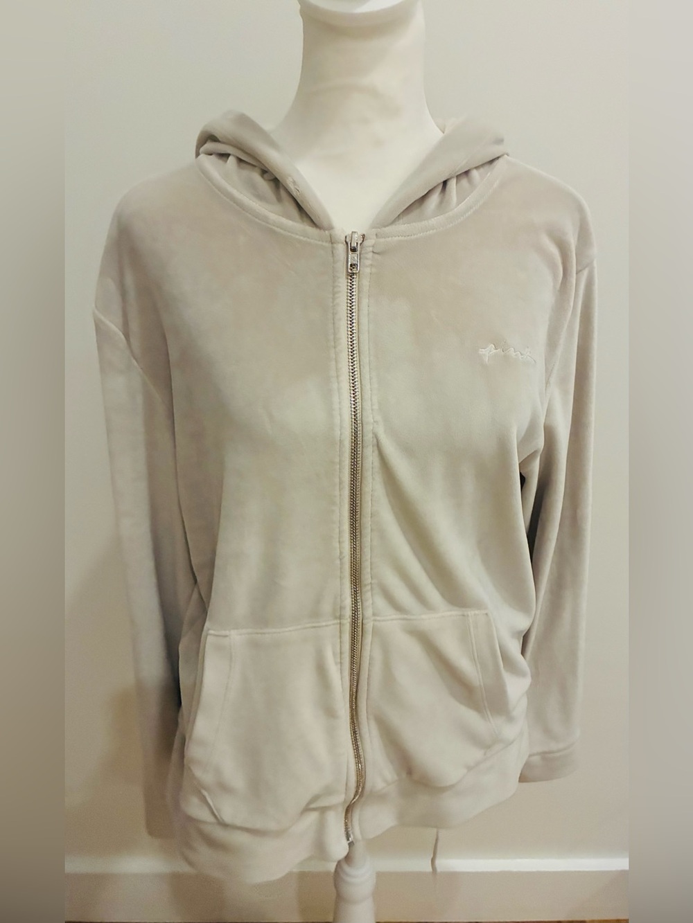Victoria’s Secret PINK Beige Velour Zip-Up Hoodie large
